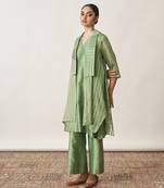 The pista green silk chanderi ensemble