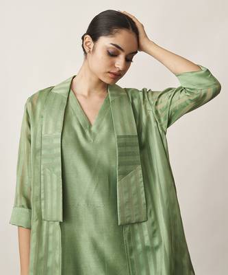 The pista green silk chanderi ensemble 2