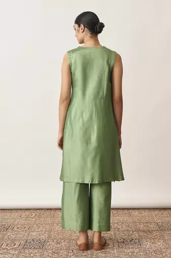 The pista green silk chanderi ensemble