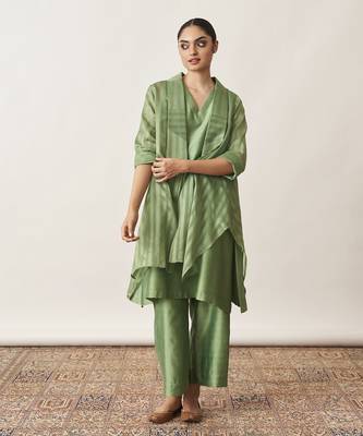 The pista green silk chanderi ensemble 5