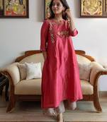 Apple red & ash grey silk chanderi gota patti & resham handwork ensemble