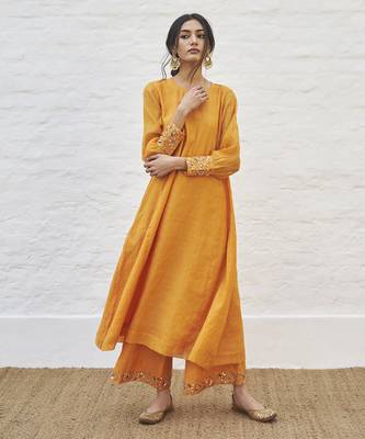 Tangerine silk tissue chanderi set 1