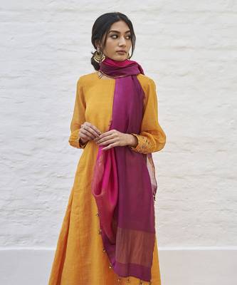 Tangerine silk tissue chanderi set 2