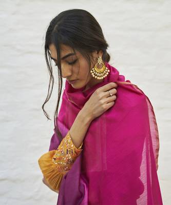 Tangerine silk tissue chanderi set 3