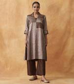 The tamra silver & brown striped silk tissue chanderi set
