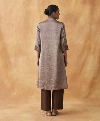 The tamra silver & brown striped silk tissue chanderi set 3