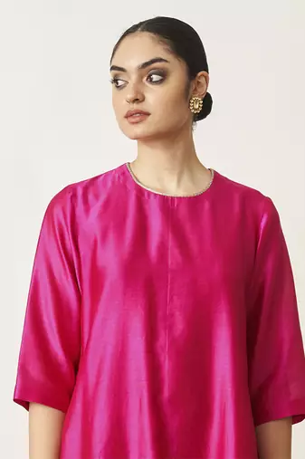The rani pink silk chanderi set