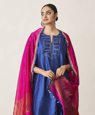 The sapphire blue & candy silk chanderi ensemble 1