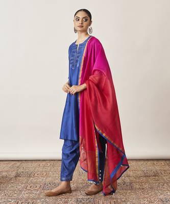 The sapphire blue & candy silk chanderi ensemble 3
