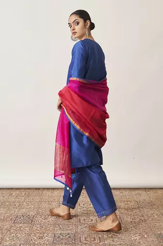 The sapphire blue & candy silk chanderi ensemble