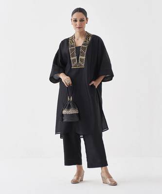 The surmayee silk chanderi ensemble with woven banarasi & handwork 1
