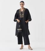 The surmayee silk chanderi ensemble with woven banarasi & handwork