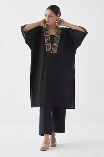The surmayee silk chanderi ensemble with woven banarasi & handwork