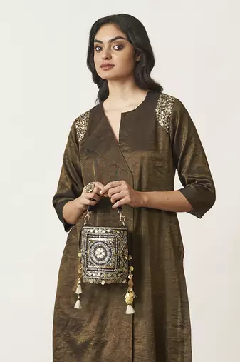 The black & gold silk tissue ensemble with sequin detailing
