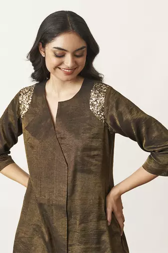 The black & gold silk tissue ensemble with sequin detailing