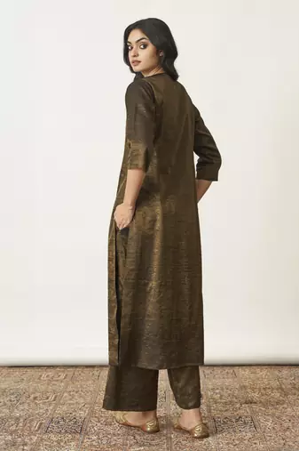 The black & gold silk tissue ensemble with sequin detailing