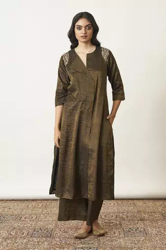 The black & gold silk tissue ensemble with sequin detailing
