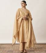 The gold beige silk tissue chanderi kurta & pants set