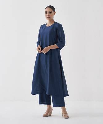 Midnight blue silk chanderi set 1