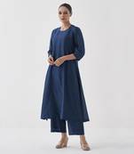 Midnight blue silk chanderi set