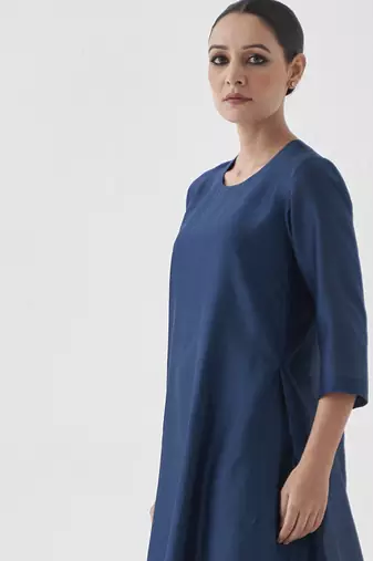 Midnight blue silk chanderi set