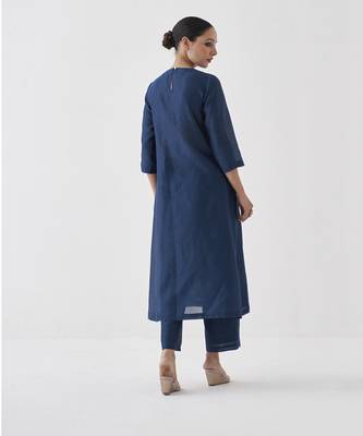 Midnight blue silk chanderi set 3