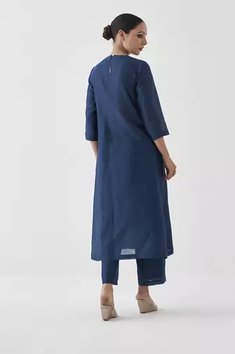 Midnight blue silk chanderi set