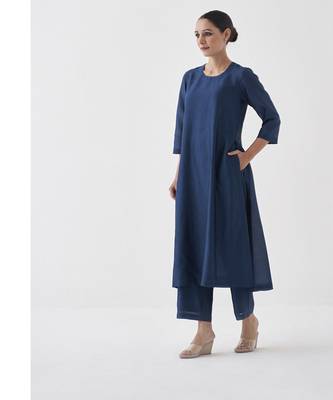 Midnight blue silk chanderi set 4