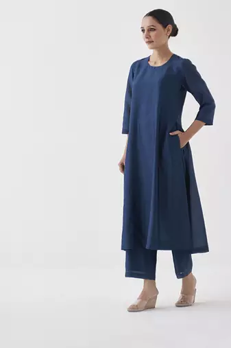 Midnight blue silk chanderi set