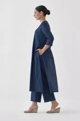 Midnight blue silk chanderi set