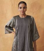 The raatrani silver & black striped silk tissue chanderi set