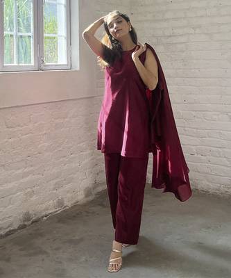 The waterfall jacket ensemble - burgundy 2