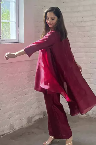 The waterfall jacket ensemble - burgundy