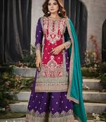 Pink sequins work silk blend salwar kameez