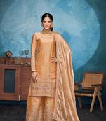 SHINY GOLD THREAD AND SEQUINCE EMBROIDERY SILK FESTIVE PARTYWEAR PALAZZO STRAIGHT PAKISTANI SALWAR SUIT DUPATTA