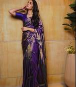 Purple silk blend sarees with blouse