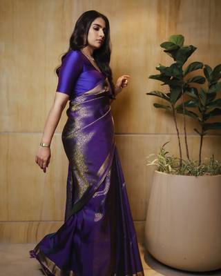 Purple silk blend sarees with blouse 2