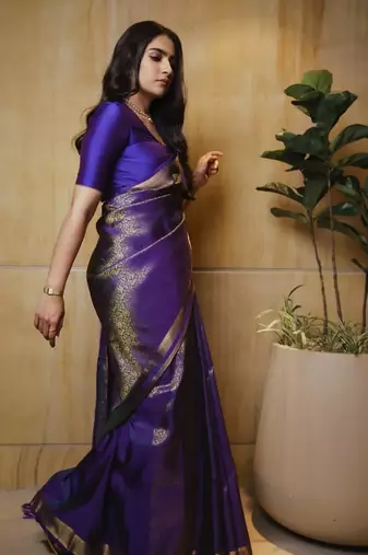 Purple silk blend sarees with blouse