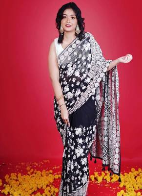 Black Georgette Embroidery Work Saree 1