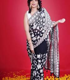 Black Georgette Embroidery Work Saree