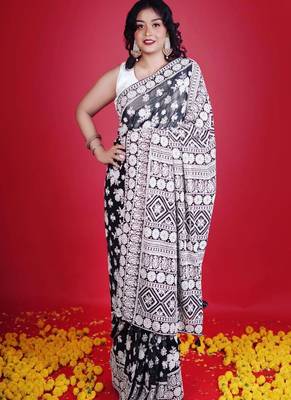 Black Georgette Embroidery Work Saree 2