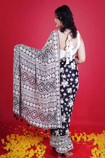 Black Georgette Embroidery Work Saree