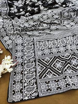 Black Georgette Embroidery Work Saree 4