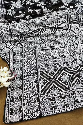 Black Georgette Embroidery Work Saree