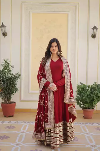 maroon premium designer readymade gown stitched