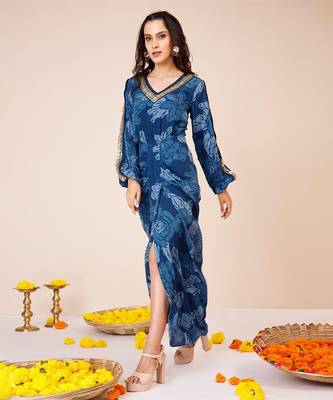 Celtic blue drape dress with front slit 1