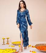 Celtic blue drape dress with front slit