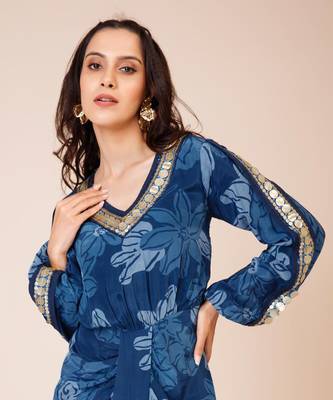 Celtic blue drape dress with front slit 2