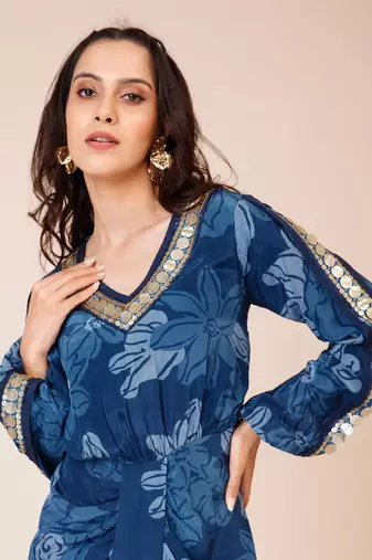 Celtic blue drape dress with front slit