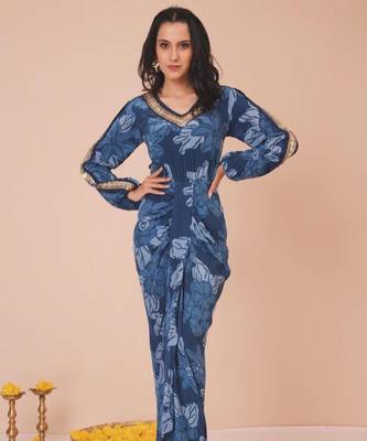 Celtic blue drape dress with front slit 3